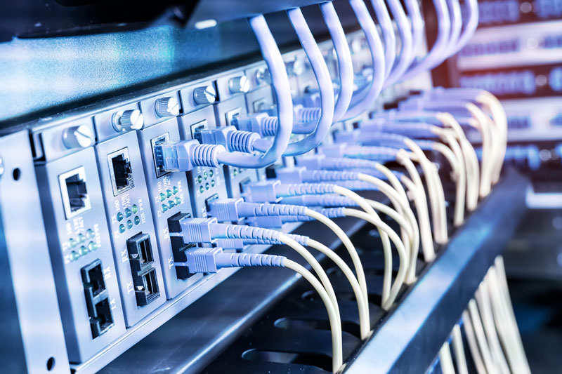 network switch with cables in data center